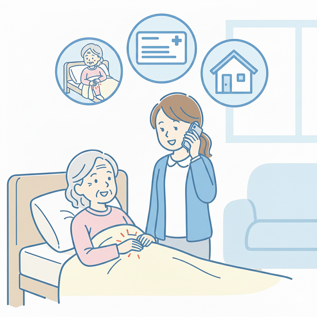 ご本人の「現在の症状」や「困っている動作」「これまでの病気やけがの経過」などを簡単に伝えられるようにしておくと、体験内容や保険適用の可否を判断しやすくなります。

料金の目安を知りたい場合は、健康保険証（医療保険の種類や負担割合） が手元にあると正確にお伝えできます。

あわせて、訪問先の住所や建物名などの訪問先情報やご希望の日時もお伺いいたします。